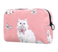 Adorable chat écoutant de la musique avec écouteurs, trousse de maquillage, petite pochette de voyage à fermeture éclair, trousse de toilette portable, organisateur de maquillage pour femmes et filles