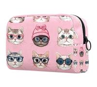 Adorable chat écoutant de la musique avec écouteurs, trousse de maquillage, petite pochette de voyage à fermeture éclair, trousse de toilette portable, organisateur de maquillage pour femmes et filles