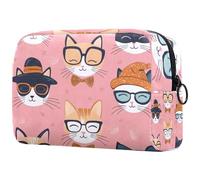 Adorable chat écoutant de la musique avec écouteurs, trousse de maquillage, petite pochette de voyage à fermeture éclair, trousse de toilette portable, organisateur de maquillage pour femmes et filles