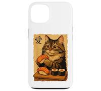 Adorable Chat Japonais Mangeant des sushis Coque pour iPhone 13