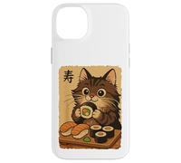 Adorable Chat Japonais Mangeant des sushis Coque pour iPhone 14 Plus