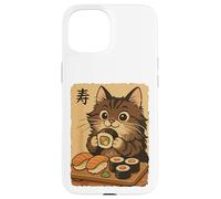 Adorable Chat Japonais Mangeant des sushis Coque pour iPhone 15