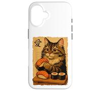 Adorable Chat Japonais Mangeant des sushis Coque pour iPhone 16