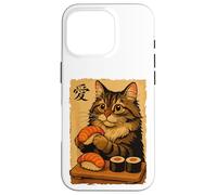 Adorable Chat Japonais Mangeant des sushis Coque pour iPhone 16 Pro