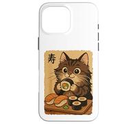 Adorable Chat Japonais Mangeant des sushis Coque pour iPhone 16 Pro Max