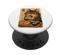 Adorable Chat Japonais Mangeant des sushis PopSockets PopGrip Adhésif