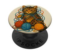 Adorable Chat Jouant avec du Fil - Design Amusant et Confortable PopSockets PopGrip Adhésif