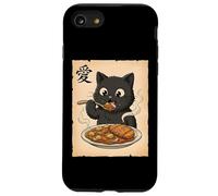 Adorable Chat Noir Kawaii Mangeant du katsu Japonais Coque pour iPhone SE (2020) / 7/8