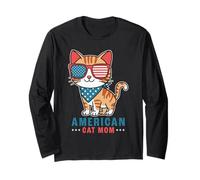 Adorable chat patriotique drapeau américain chat maman 4 juillet Manche Longue