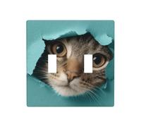 Adorable chat regardant d'un trou - Double interrupteur à bascule - Plaque murale - Taille standard - 11,4 x 11,4 cm