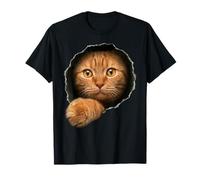 Adorable Chat tigré Orange Yeux dorés regardant à Travers T-Shirt