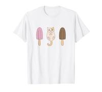 Adorable Chaton avec des Glaces à la Fraise et au Chocolat T-Shirt Graphique avec Valeur, Homme, Blanc, XL