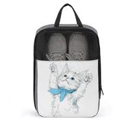 Adorable chaton portant un sac à chaussures en ruban bleu pour voyage, usage quotidien, sac de rangement anti-poussière pour chaussures de golf