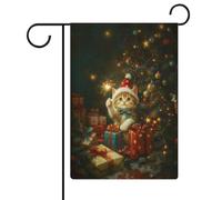 Adorable chaton portant une tenue de Noël, drapeau de jardin, saisonnier, vacances, toile de jute double face, drapeaux d'extérieur pour maison, cour, 30,5 x 45,7 cm