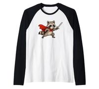 Adorable Chevalier Raton Laveur avec épée et Cape Fantasy Adventure Manche Raglan