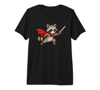 Adorable Chevalier Raton Laveur avec épée et Cape Fantasy Adventure T-Shirt Haut de Gamme