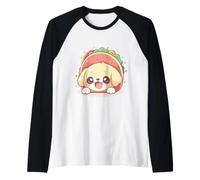 Adorable Chibi Golden Retriever Assis dans Une Coquille de Taco, Kawaii Manche Raglan