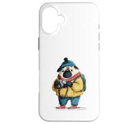 Adorable Chien Carlin Photographe Explorateur d'hiver Coque pour iPhone 16 Plus