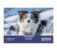 Adorable Chien de Compagnie, en Carton 100% recyclé, représentant Un Chien Australien dans Un Champ enneigé. Puzzle de 1000 pièces (52 x 38 cm) pour Adultes et Enfants. Cadeau Amusant.