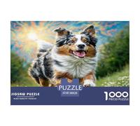 Adorable Chien de Compagnie, en Carton 100% recyclé, représentant Un Chien Australien dans Un Champ ensoleillé. Puzzle de 1000 pièces pour Adultes, Magnifiquement illustré, 38 x 26 cm.