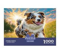Adorable Chien de Compagnie, en Carton 100% recyclé, Un Australien dans Un Champ ensoleillé. Puzzle de 1000 pièces pour Adultes. Jeu éducatif Classique et Unique. Dimensions : 52 x 38 cm.