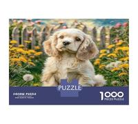Adorable Chien de Compagnie, épagneul dans des pissenlits, en Carton 100% recyclé. Puzzle de 1000 pièces pour Adultes, Stimulant et Casse-tête. Dimensions : 52 x 38 cm.