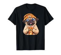 Adorable Chien en Peluche avec Inscription « Pug Drinking Iced Coffee » T-Shirt