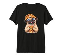 Adorable Chien en Peluche avec Inscription « Pug Drinking Iced Coffee » T-Shirt Haut de Gamme