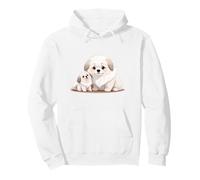 Adorable Chien et Chiot Samoyède en Peluche Kawaii Art Sweat à Capuche