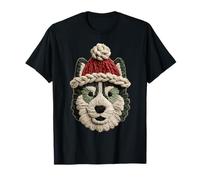 Adorable Chien Husky de Noël avec Bonnet de Père Noël esthétique pour l'hiver T-Shirt
