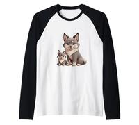 Adorable Chien Husky sibérien et Chiot Dessin animé Manche Raglan