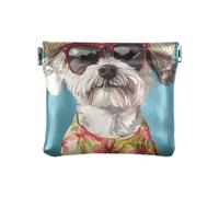 Adorable chien portant un chapeau de fleur et des lunettes de soleil - Porte-monnaie en cuir synthétique - Mini portefeuille pour femme et fille