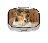Adorable chien Sheltie, boîte à pilules en métal à 2 compartiments, organiseur portable