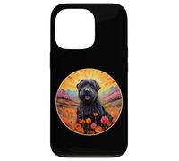 Adorable Chien Terrier Russe Noir Fleur Montagne Coucher de Soleil Chiot Coque pour iPhone 13 Pro
