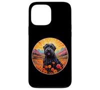 Adorable Chien Terrier Russe Noir Fleur Montagne Coucher de Soleil Chiot Coque pour iPhone 13 Pro Max