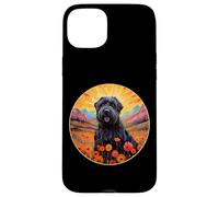 Adorable Chien Terrier Russe Noir Fleur Montagne Coucher de Soleil Chiot Coque pour iPhone 15 Plus