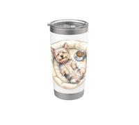 Adorable chien Yorkie se refroidit avec lit pour chien + nourriture pendant le sommeil Gobelet isotherme en acier inoxydable double paroi