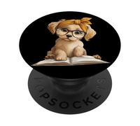 Adorable Chiot lisant Un Livre pour Amoureux des Livres d'animaux Petit Format Ouvert PopSockets PopGrip Adhésif