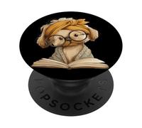 Adorable Chiot lisant Un Livre pour Amoureux des Livres d'animaux Petit Format Ouvert PopSockets PopGrip Adhésif