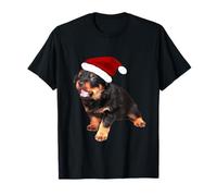 Adorable Chiot Rottweiler Portant Un Chapeau de Père Noël T-Shirt