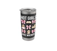 Adorable chiot teckel avec nœuds roses pour amoureux des Gobelet isotherme en acier inoxydable double paroi