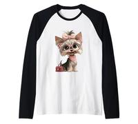Adorable Chiot Yorkie Terrier Kawaii Personnage Graphique Petit Manche Raglan
