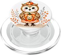 Adorable Chouette Tenant Une Citrouille d'automne PopSockets PopGrip pour MagSafe