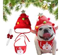 Adorable Christmas Tree Pom-Pom Hat, Adjustable Christmas Tree Hat for Dogs, Funny Soft Pet Xmas Hats, Santa Costume for Small Dog Cat (Red, S)