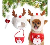 Adorable Christmas Tree Pom-Pom Hat, Adjustable Christmas Tree Hat for Dogs, Funny Soft Pet Xmas Hats, Santa Costume for Small Dog Cat (White, S)