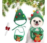 Adorable Christmas Tree Pom-Pom Hat, Adjustable Christmas Tree Hat for Dogs, Funny Soft Pet Xmas Hats, Santa Costume for Small Dog Cat (Green, S)