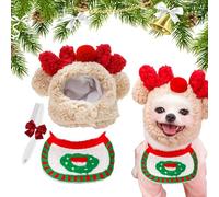 Adorable Christmas Tree Pom-Pom Hat, Adjustable Christmas Tree Hat for Dogs, Funny Soft Pet Xmas Hats, Santa Costume for Small Dog Cat (Beige, S)