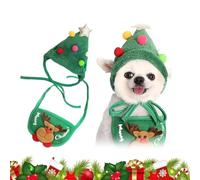 Adorable Christmas Tree Pom-Pom Hat, Christmas Dog Hats, Funny Soft Pet Hats for Dogs, Christmas Tree Pom-Pom Hat & Bandana for Pets Dog Cat Xmas Costume Set with Scarf Bib (Green,Medium)
