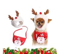 Adorable Christmas Tree Pom-Pom Hat, Christmas Dog Hats, Funny Soft Pet Hats for Dogs, Christmas Tree Pom-Pom Hat & Bandana for Pets Dog Cat Xmas Costume Set with Scarf Bib (White,Medium)