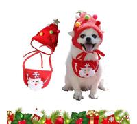 Adorable Christmas Tree Pom-Pom Hat, Christmas Dog Hats, Funny Soft Pet Hats for Dogs, Christmas Tree Pom-Pom Hat & Bandana for Pets Dog Cat Xmas Costume Set with Scarf Bib (Red,Medium)